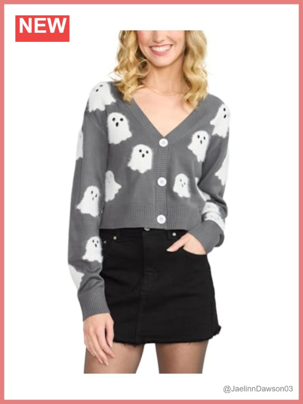 Tipsy Elves Women's Halloween Ghost Cardigan Fuzzy Cropped Button-Up Sweater